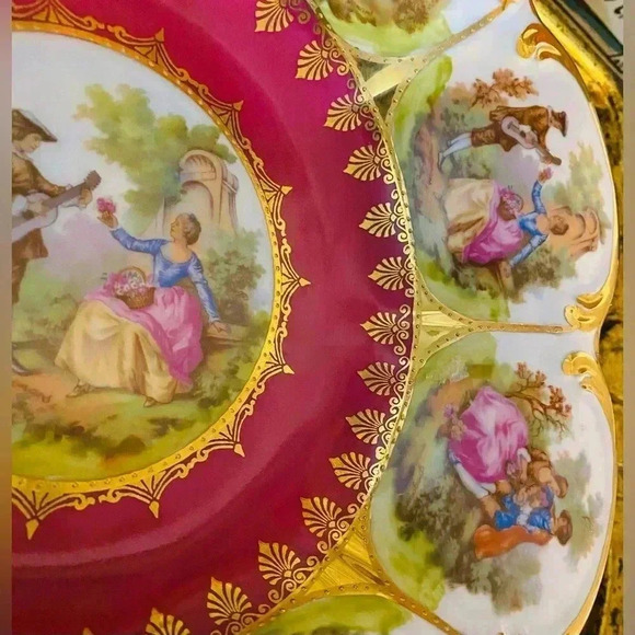 Vintage STW Bavaria 10” Raised Serving Bowl Courting Couples Porcelain Serveware - Picture 5 of 13